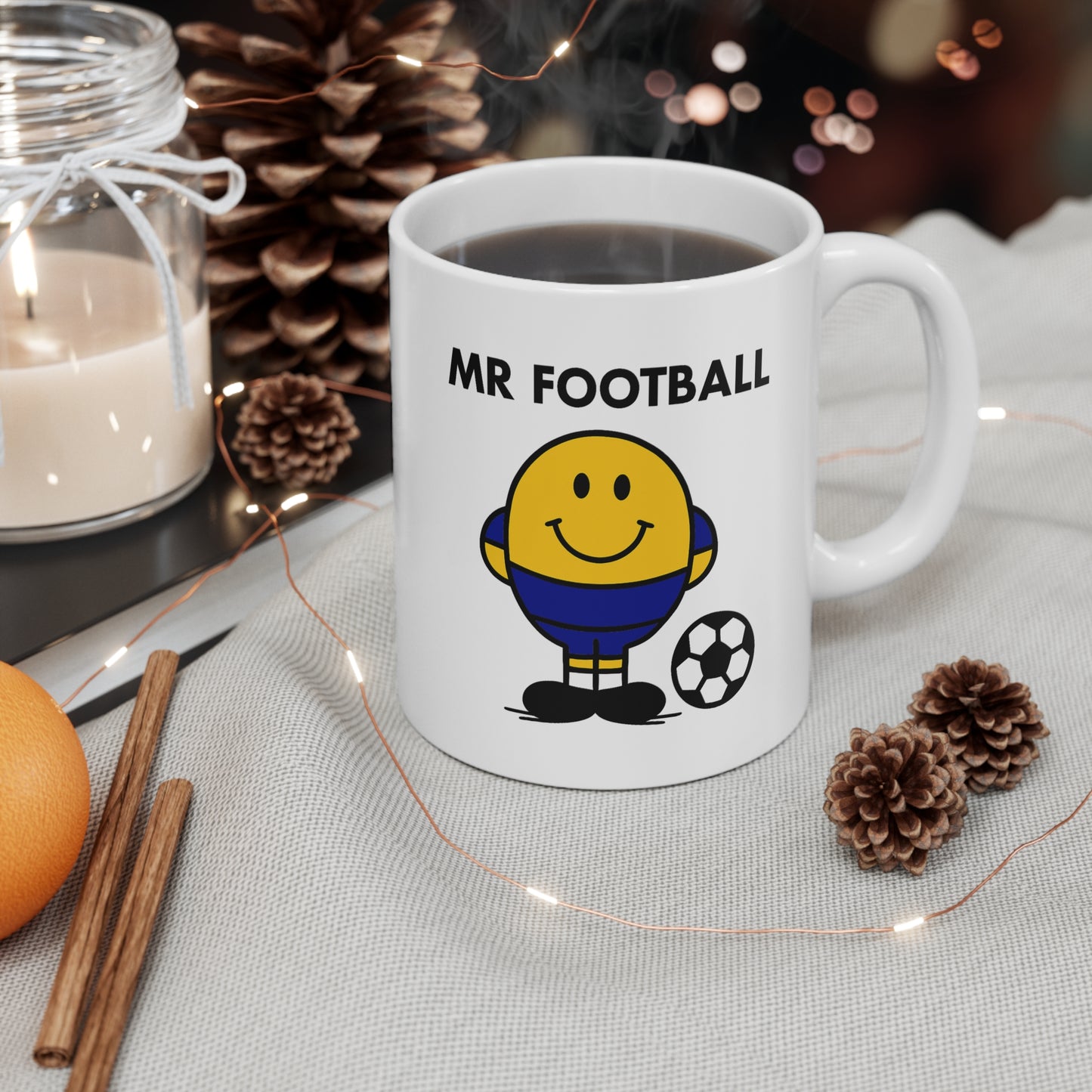 Mr Football Character Mug - Cheerful Soccer Gift for Football Fans