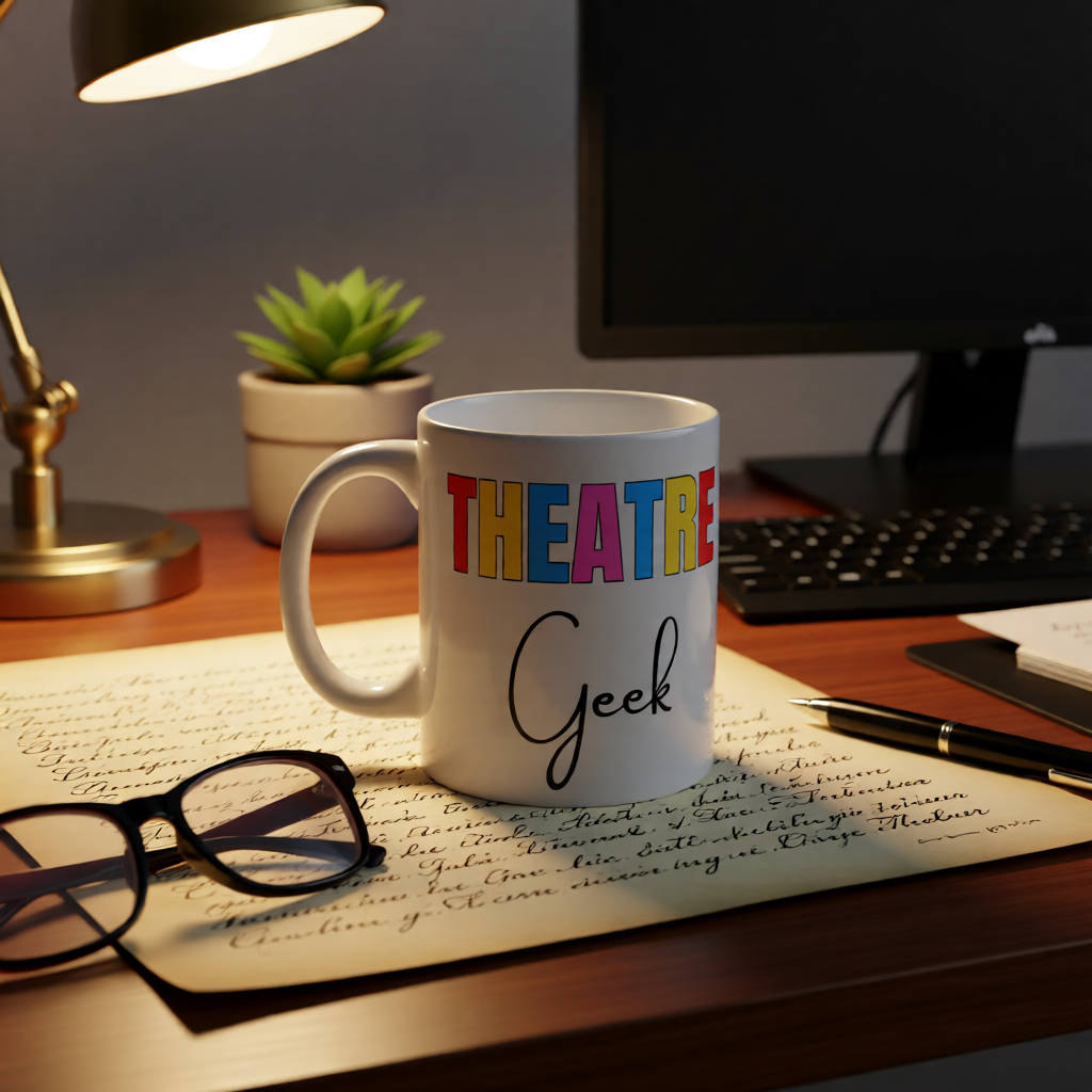 Theatre Geek Mug – Colourful Block Letters Coffee Cup, 11oz Drama Lover Gift